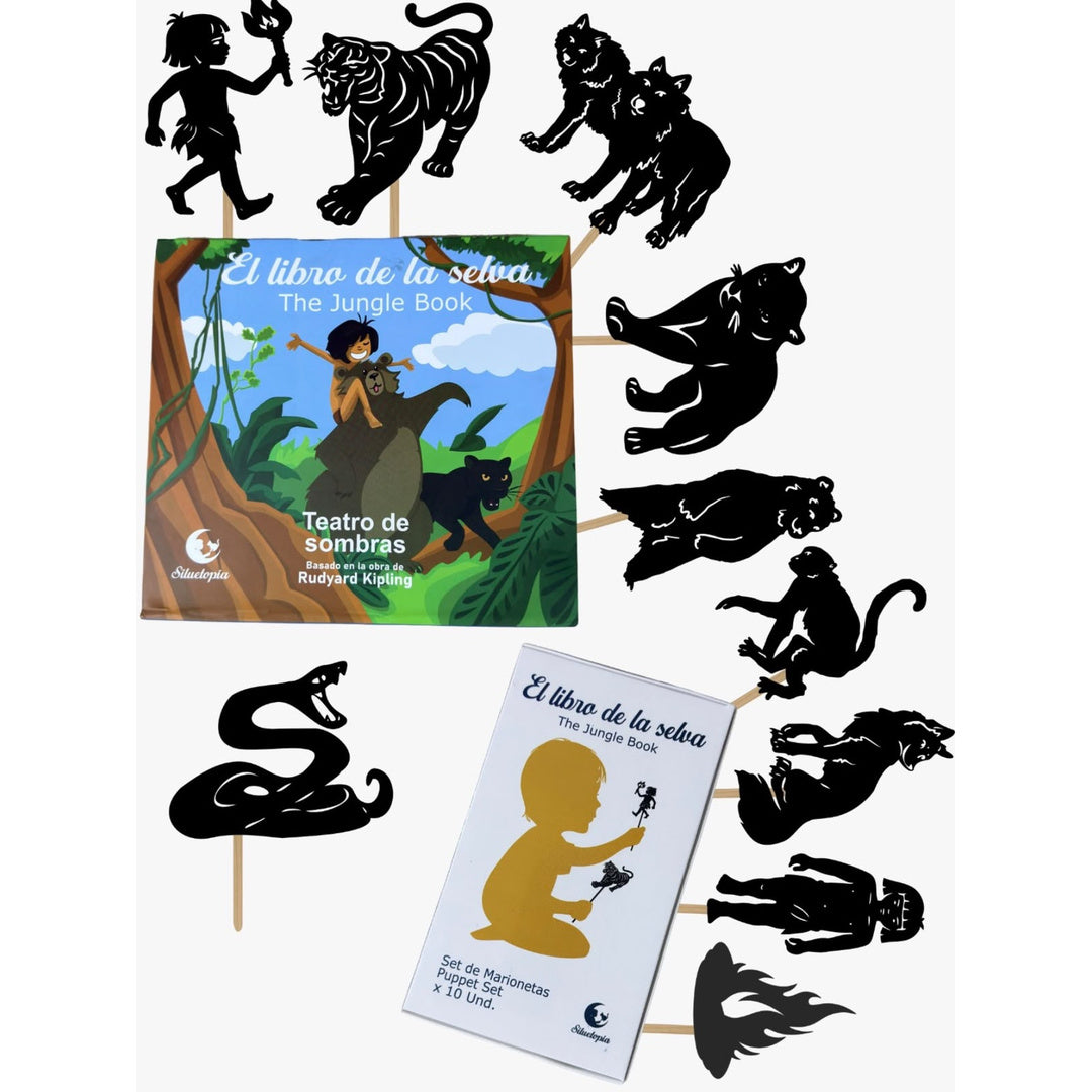 Libro teatro de sombras + marionetas + 2 escenarios + soporte para celular